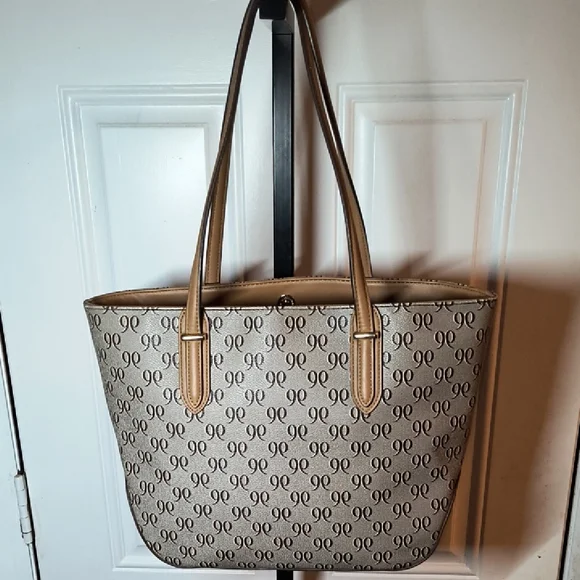 Pretty NINE WEST Beige/Brown Signature Print Floral Tote NICE!! - Picture 9 of 13